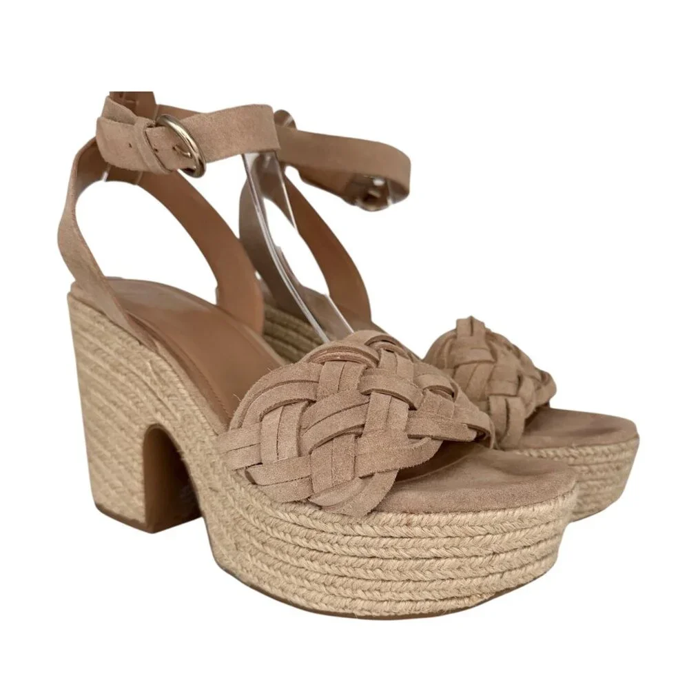 Marc Fisher LTD Odilia Tan Espadrille‎ Boho Coastal Platform Suede Sandal (10M)